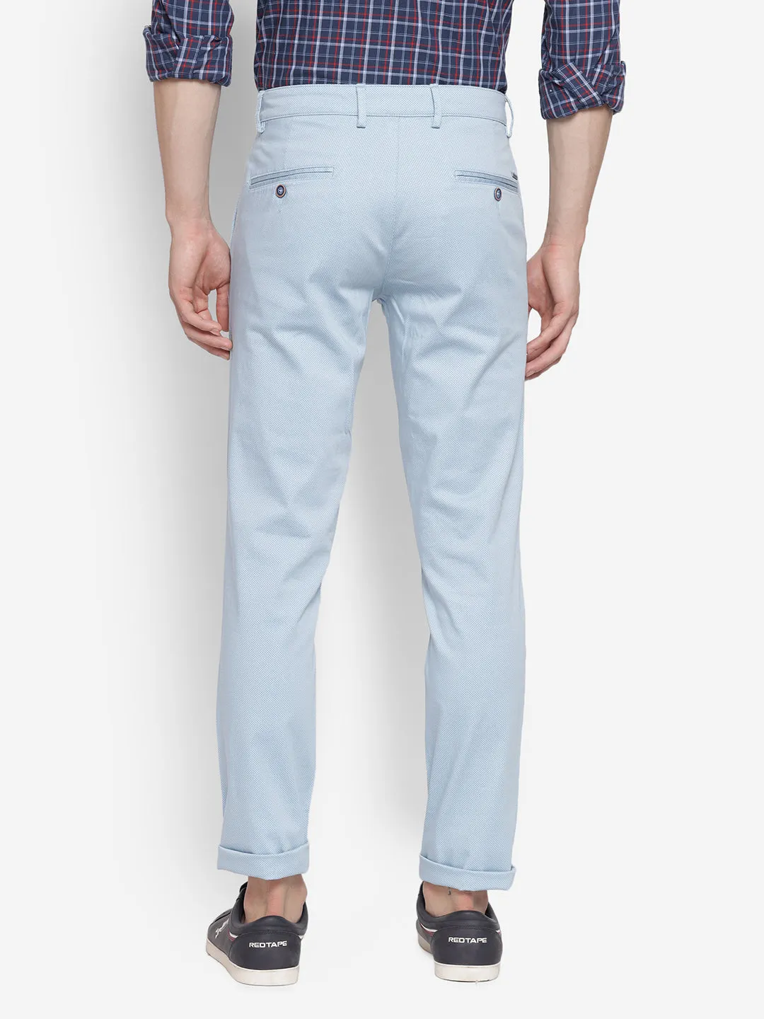 Printed Sky Blue Ultra Slim Fit Causal Trouser