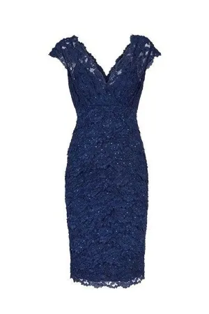 Sexy V Neck Navy Blue Lace Short Mother Of The Bride Dress Homecoming Dress