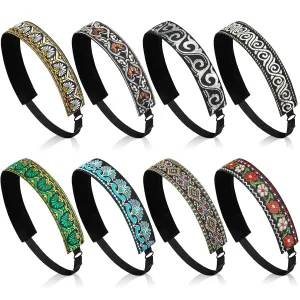 Sintege 8 Pcs Woman Elastic Headband Adjustable Non Slip Velvet Lined Headbands Solid Color Boho Hair Bands for Women Sport Yoga Work Makeup Stylish Hairband(Fresh Style)