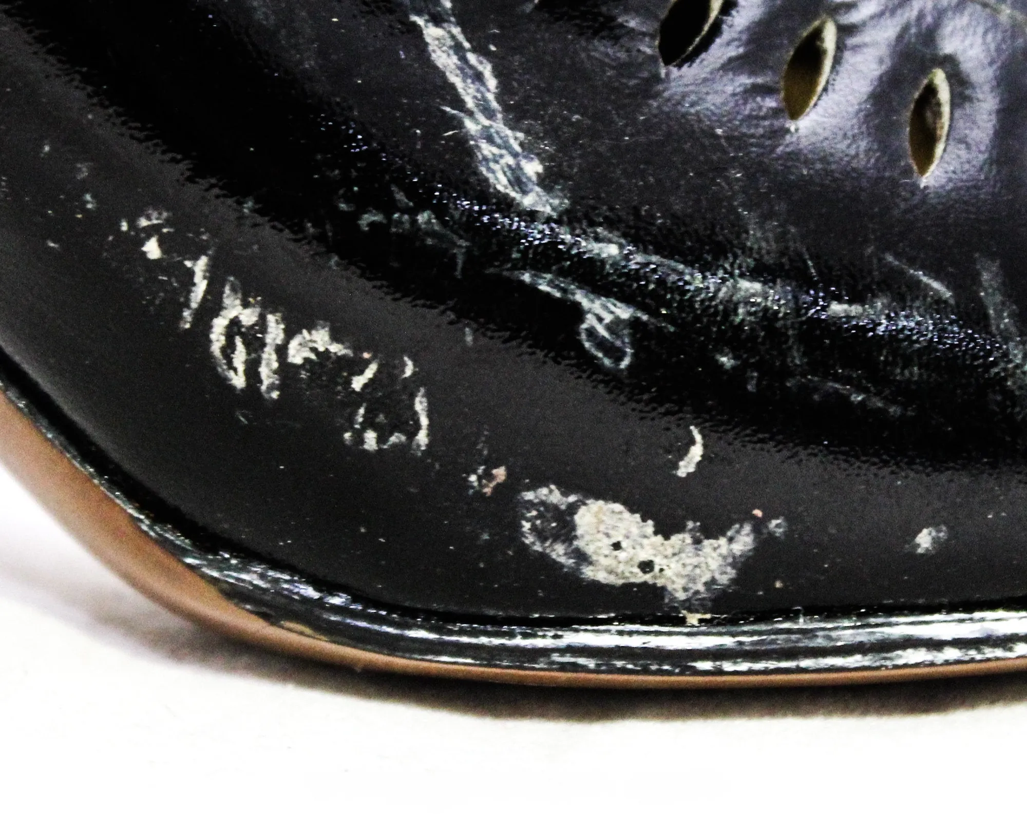 Size 6 Flapper Shoe - 1920s Black Glossy Leather Pumps with Cutwork - Teardrop Cutout Oxfords - Authentic 20s 30s Unworn NOS Deadstock
