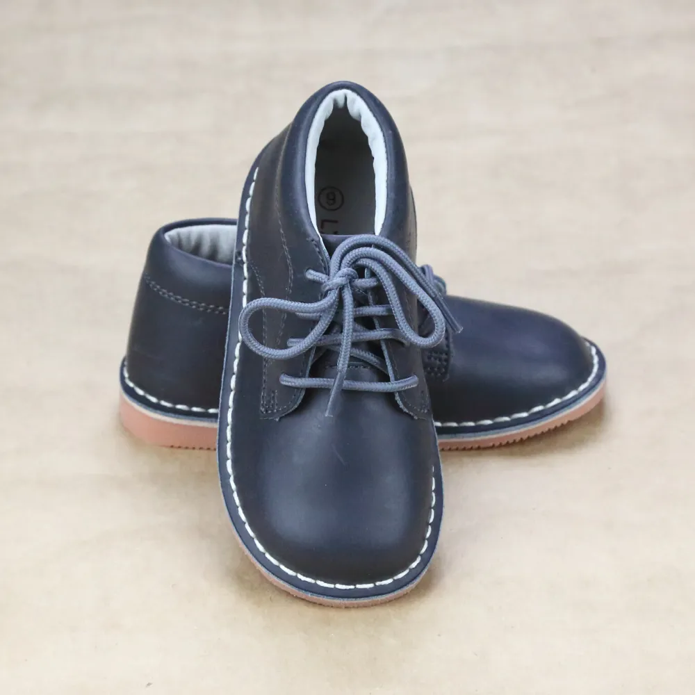 Tuck Boys Cognac Leather Mid-Top Lace Up Shoes