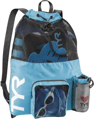 TYR Big Mesh Mummy Backpack for Swim, Gym and Workout Gear, Black, 40-Liter Capacity