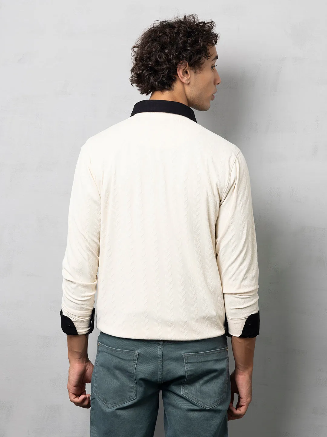 White structured jacquard sweatshirt