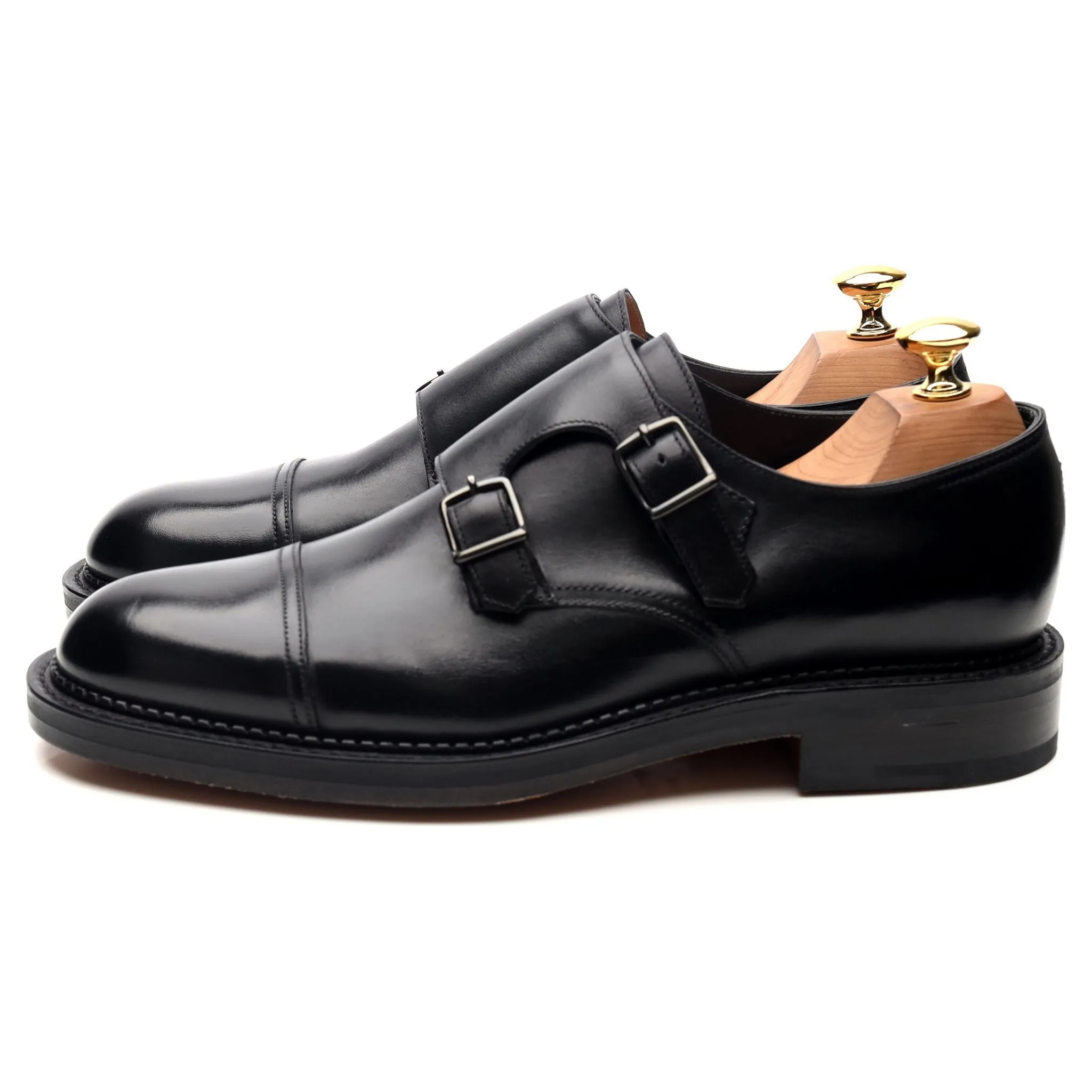 'William' Black Leather Double Monk Strap UK 6.5 E