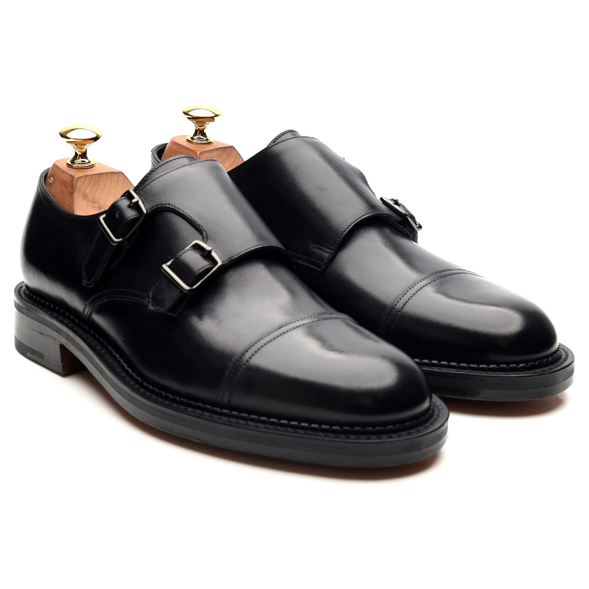 'William' Black Leather Double Monk Strap UK 6.5 E