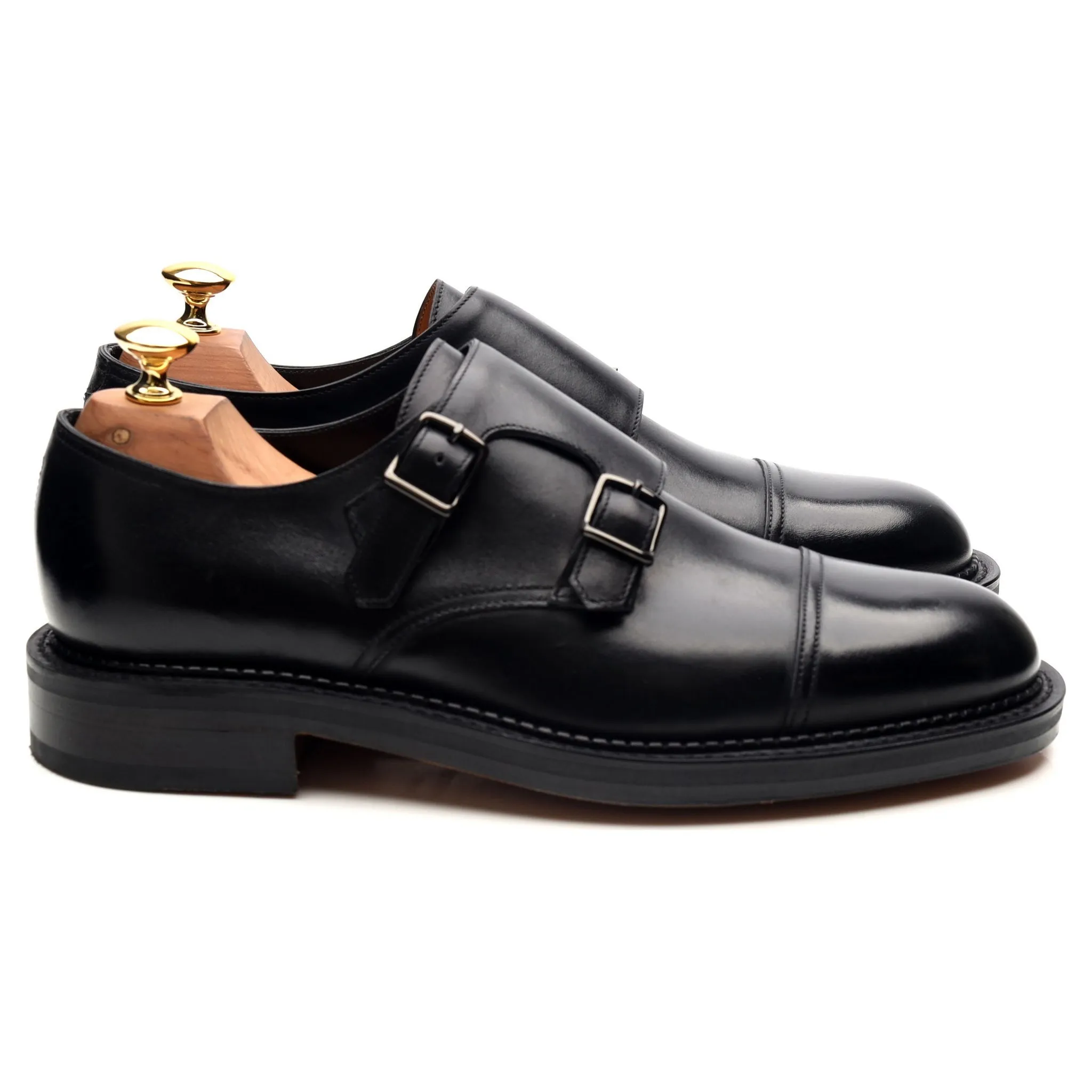 'William' Black Leather Double Monk Strap UK 6.5 E