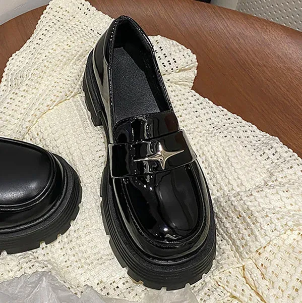 Wjczt Women Shoes Autumn Round Toe Black Flats Loafers With Fur Casual Female Sneakers Ladies' Footwear Oxfords Clogs Platform Fall Cr