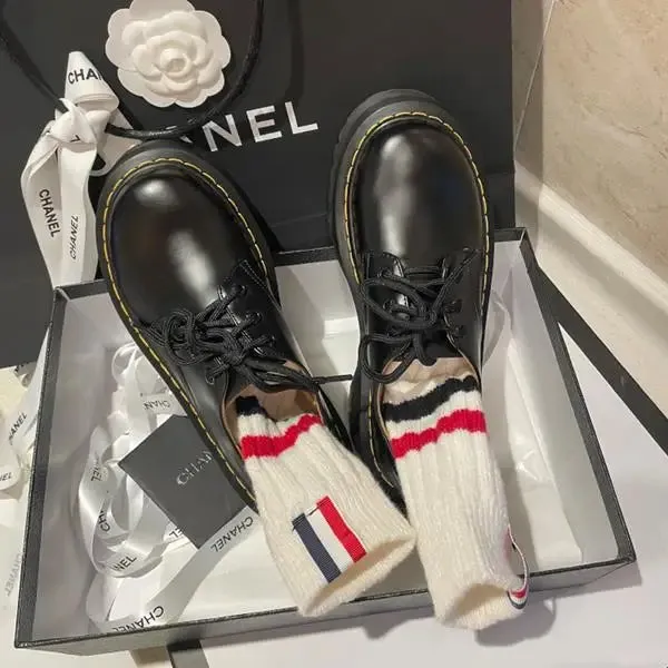 Wjczt Women Shoes Autumn Round Toe Black Flats Loafers With Fur Casual Female Sneakers Ladies' Footwear Oxfords Clogs Platform Fall Cr