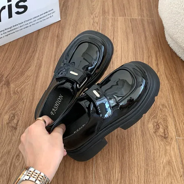 Wjczt Women Shoes Autumn Round Toe Black Flats Loafers With Fur Casual Female Sneakers Ladies' Footwear Oxfords Clogs Platform Fall Cr