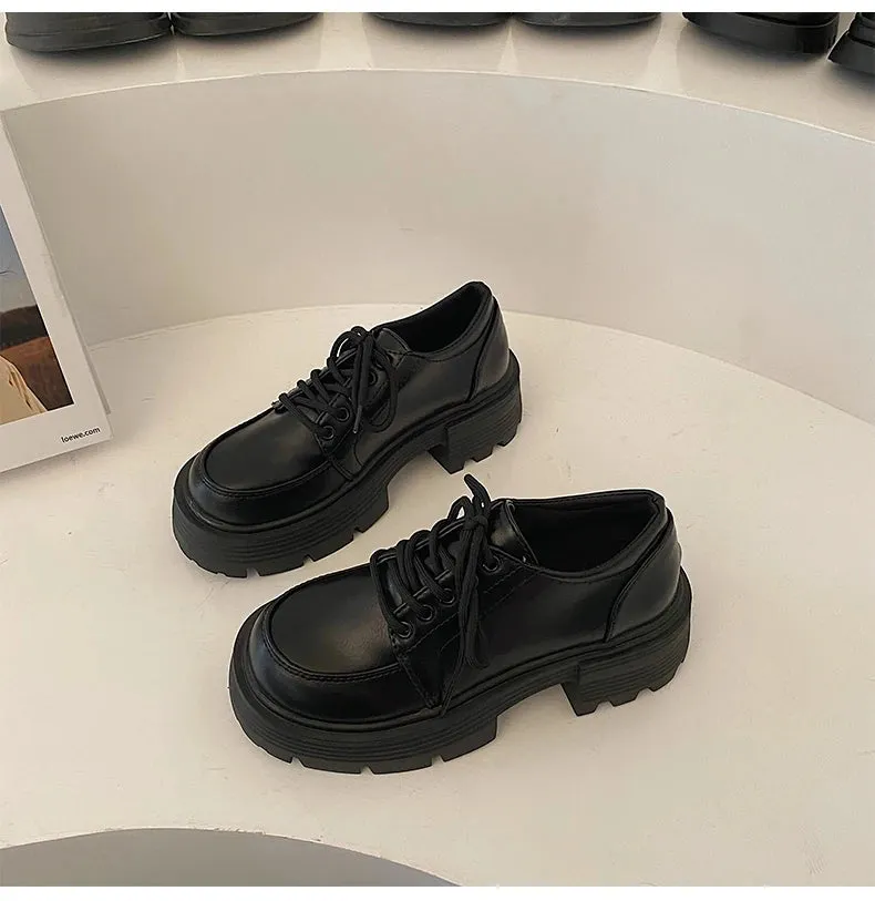 Wjczt Women Shoes Autumn Round Toe Black Flats Loafers With Fur Casual Female Sneakers Ladies' Footwear Oxfords Clogs Platform Fall Cr